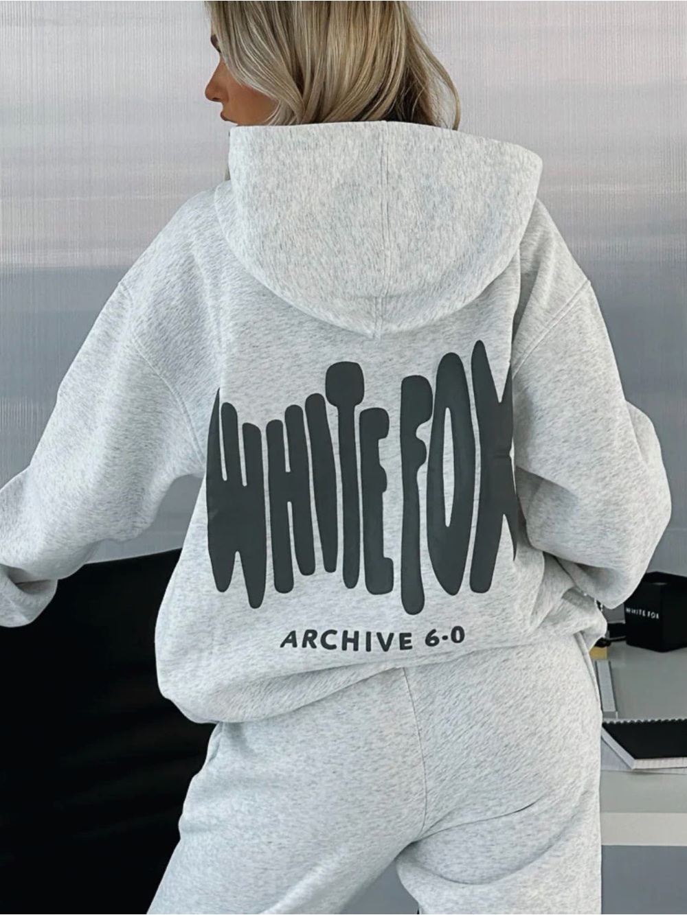 White Fox Boutique Light Gray Logo Hoodie Sweatshirt